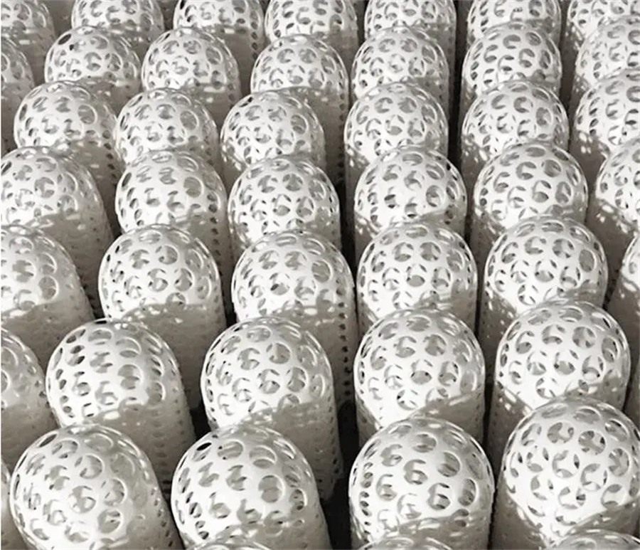 ABS flocculation balls stacked in rows at the plant