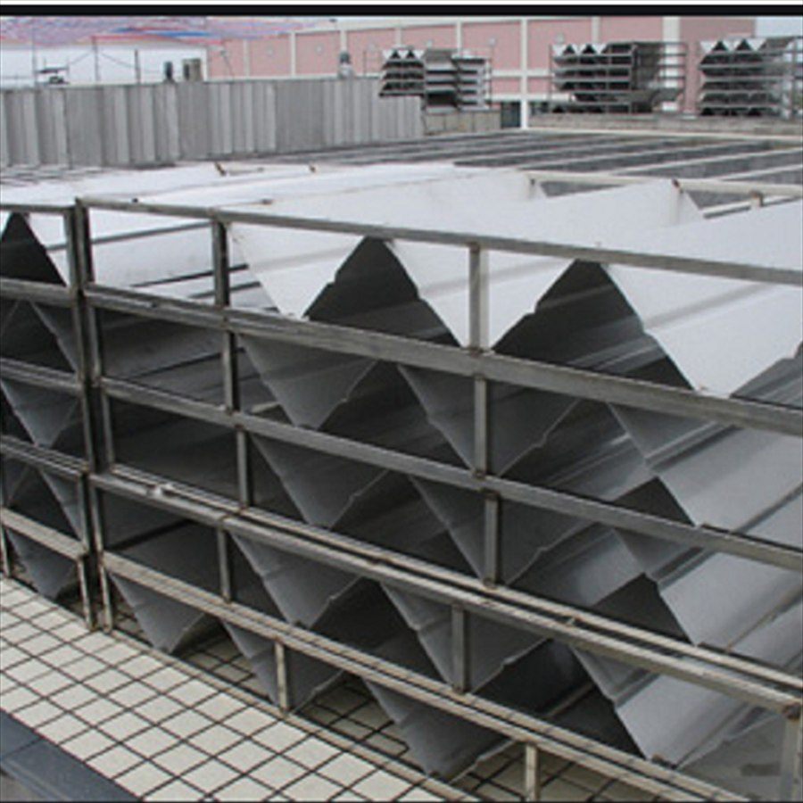 Folded-plate modules installed in a concrete basin