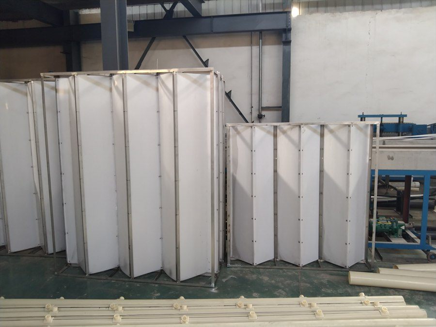 Flocculation baffle modules on the workshop floor